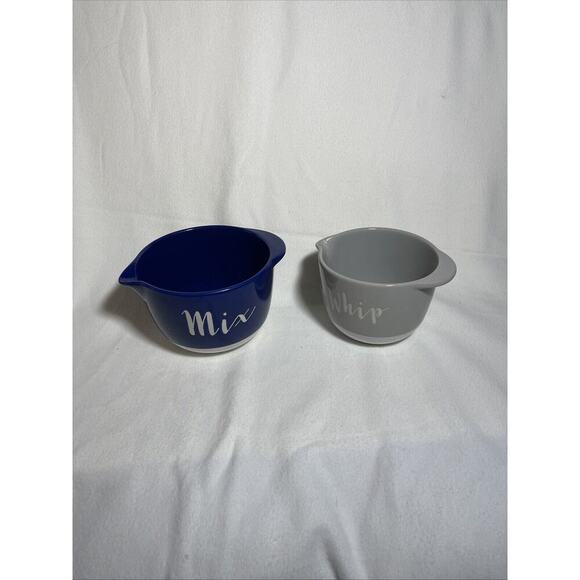 Symphony Stoneware Nesting Mixing Bowls Pottery Set 2 Blue/ White, Tan/ White - Picture 1 of 5